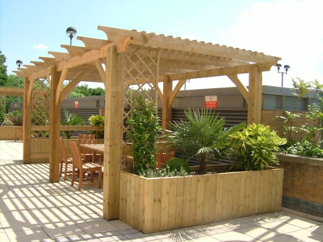 Shaded al fresco dining area