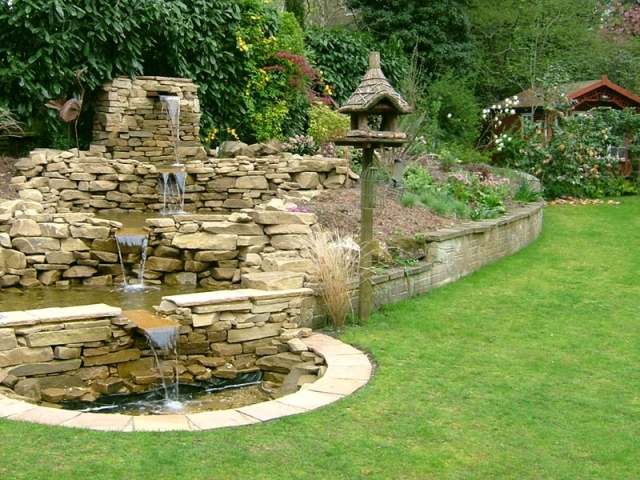 Cascading Water Feature with Drystone Wall Effect