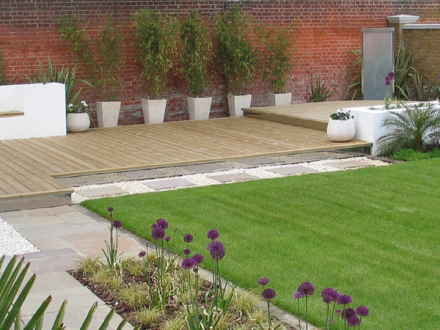 Sun deck with potted bamboos