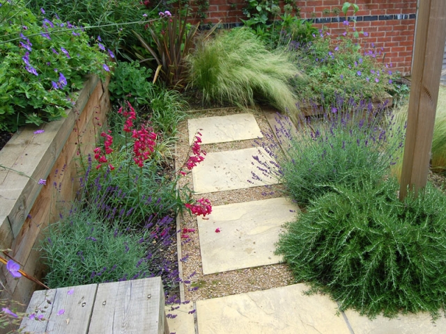 Sleeper Terrace with stepping stone path