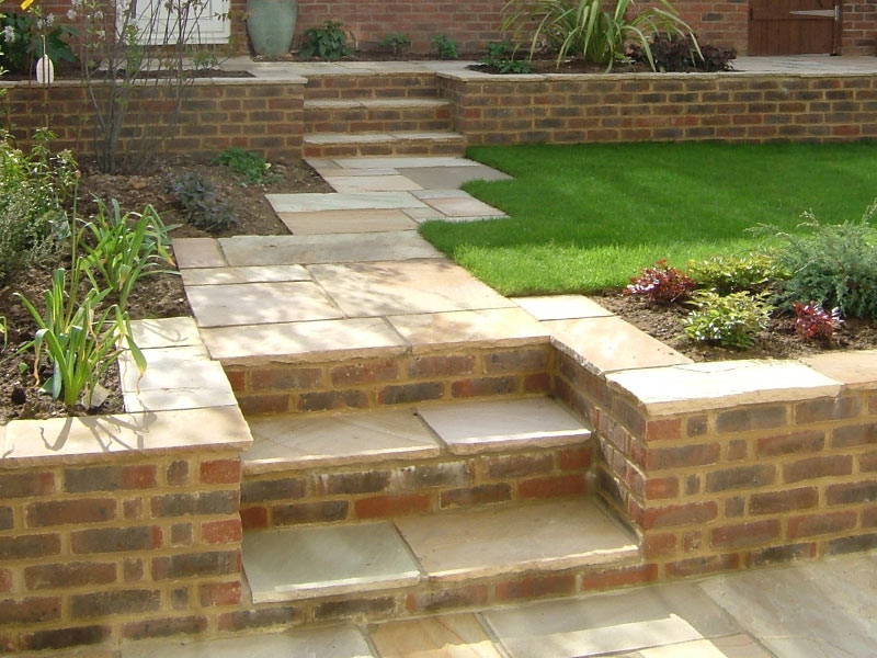 Sandstone steps with brick risers