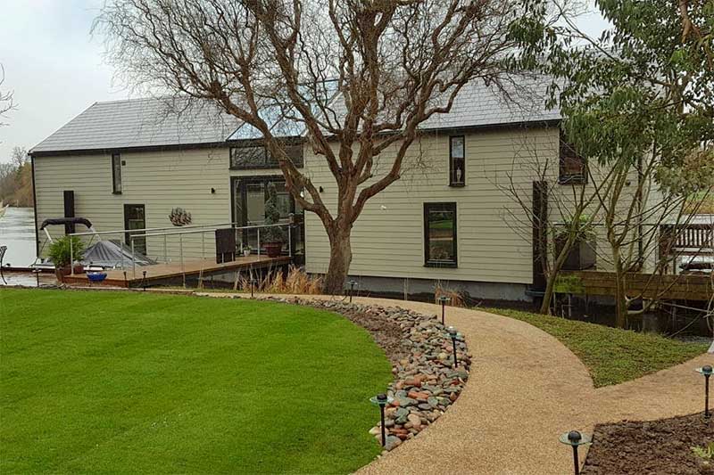 Resin path across garden provides improved access to the house boat